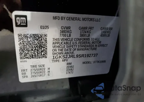 2025 GMC Yukon Xl Denali z USA, uszkodzony, nr VIN 1GKS2JRL9SR192737